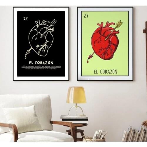 Mexican Folk Art Canvas Painting Black Heart Mexico Decoration Pictures El Corazn Posters Boho Style Prints Home Wall Decor