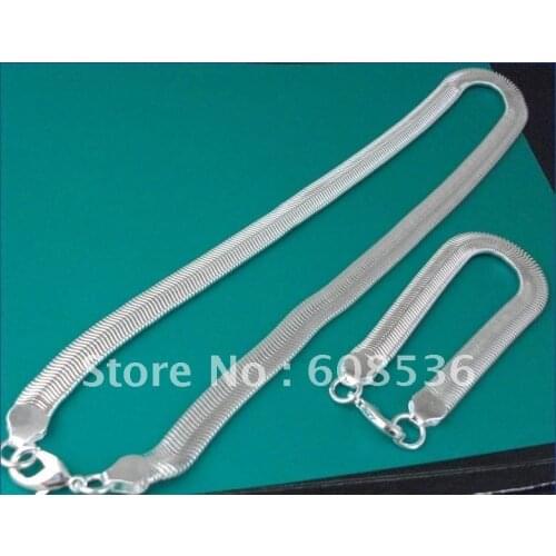 Fashion jewelry Silver color plated Necklace & bracelet, Flat 6mm snake S87