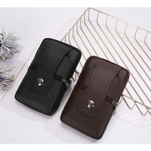 Mens bag Vintage Solid Color PU Leather Waist Bag Casual Male Small Wallet Mobile Phone Bags Multi Layer Coin Purse Handbags