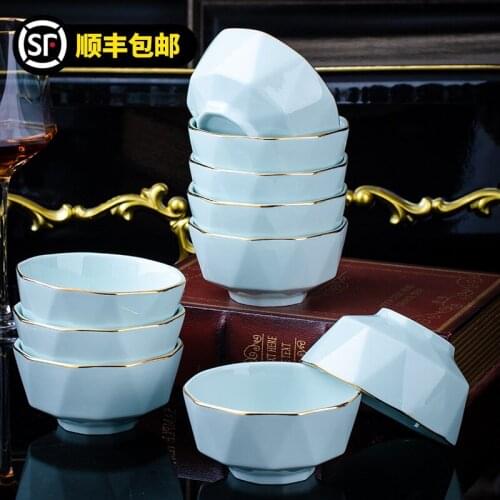 Bowl and dish set Jingdezhen Ceramic tableware rice bowl noodles bowl big soup bowl light luxury simple hand painted gold bowl
