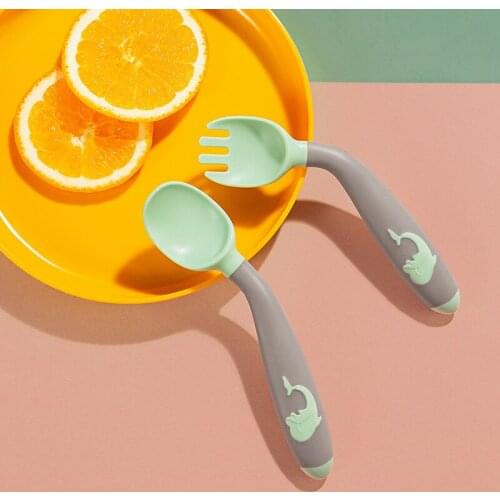 Spoon For Baby Utensils Set Auxiliary Food Silicone Spoons Toddler Learning Eating Training Bendable Soft Infant TablewareC