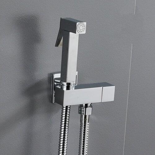 Set Solid Brass Single Cold Water Angle Valve Bidet Faucet Function Square Handheld Shower Head Faucet High Pressure Faucet Set