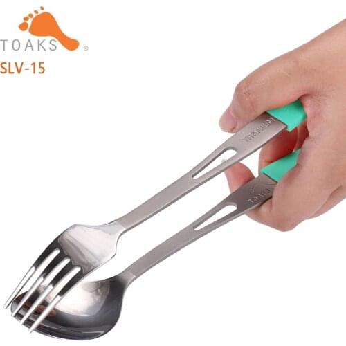 TOAKS Titanium 2-Pieces Cutlery Set Semi-Polished Outdoor Picnic and Household Dual-Use Tableware Fork Spoon SLV-15