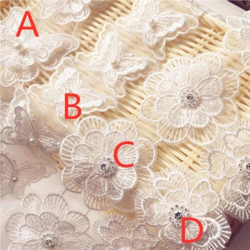 Delicate 3D butterflies Flowers lace Trim ribbon fabric DIY trim Wewing Patchwork Craft For wedding bridal supply 1 Meter