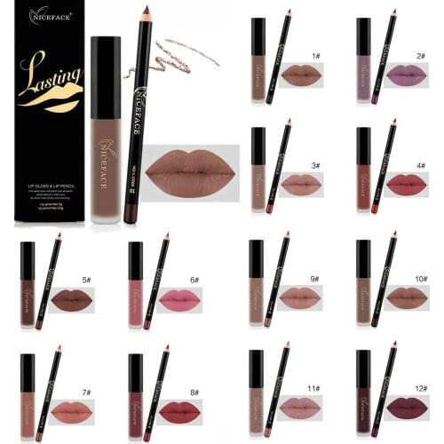 NICEFACE Waterproof Long Lasting Matte Liquid Lipstick Lip Liner Cosmetics Makeup Kit Set Lips Makeup Cosmetic Long Lasting Lip