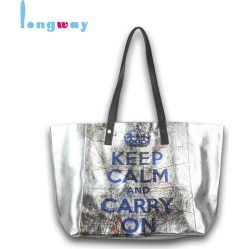 2020 new casual women handbag large capacity letter print silver shopping bag