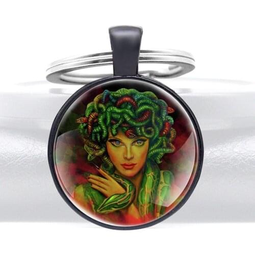New Arrival Medusa Glass Dome Charm Keychains Men Women Keyring Jewelry Gifts