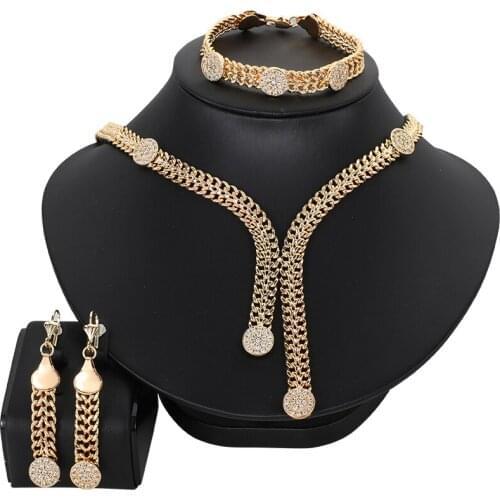 New Arrivals Dubai Gold Jewelry Sets for Women African Bridal Gifts Long Necklace Earrings Ring Bracelet Set Wholesale