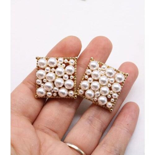 New Square Elegant Pearls Clip Earring