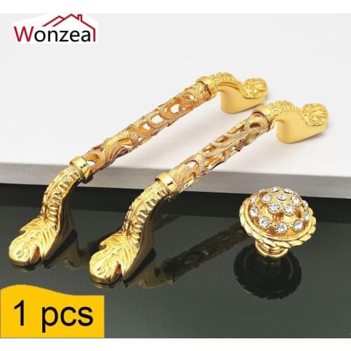 Single Knob Hole CC 96mm/128mm Golden Color European Furniture handles kitchen Cabinet dresser closet drawer knobs door pulls