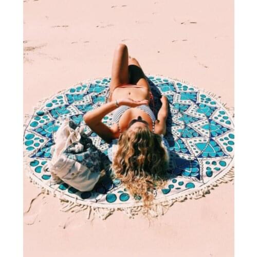 Beach Towel %100 Cotton Mandala Large Lotus Round Tassel Tapestry Yoga Mat Floor Pad 150 CM Highly Absorbent Pool, Travel, Spa