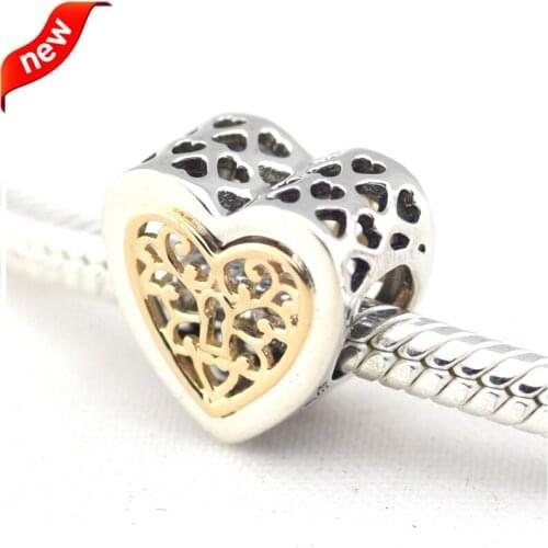 Fits for Pandora Charms Bracelets Locked Hearts Beads 100% 925 Sterling Silver Jewelry Free Shipping