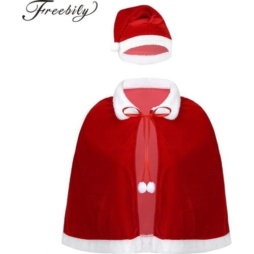 Christmas Cape Velvet Santa Cloak with Fur Collar for Women Cloak Shawl with Hat Mrs Santa Xmas Costume Cosplay Outfit Accessory