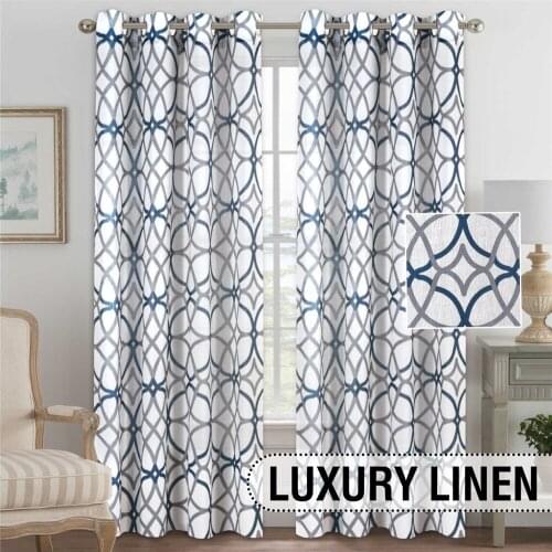 2 Panel 100% Natural Linen Stripe Blackout Curtain For Living Room Bedroom Long Curtains Thermal Decorative Curtains