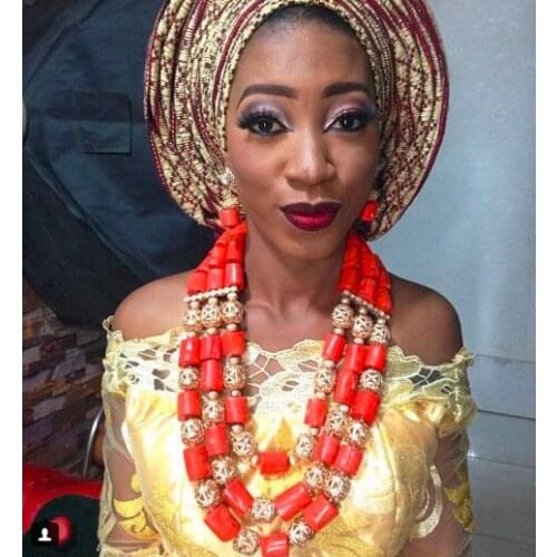 Fabulous Big Coral Beads Women Bridal Jewelry Set Nigerian Wedding Real Coral Beads Jewelry Set African Costume Jewelry CNR308