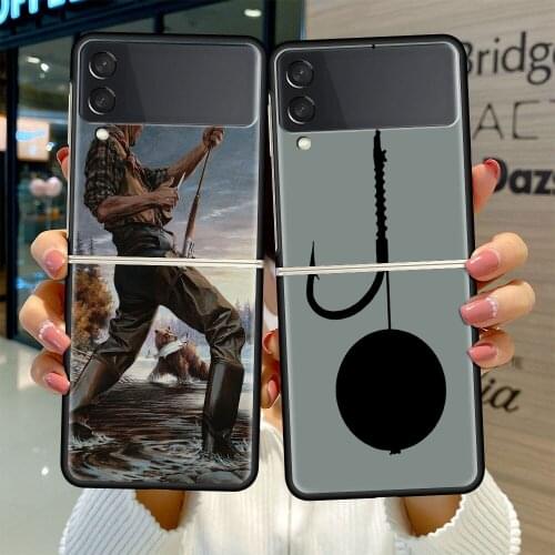 Fold Case For Samsung Galaxy Z Flip 3 Foldable Black Soft Edge Coque ZFlip3 5G High Quality Phone Cover Carp Fishing Fish