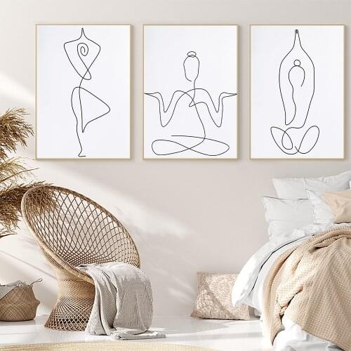 Modern Minimalist Yoga Poses Canvas Painting Abstract Line Body Wall Art Pictures Posters Prints Interior Living Room Home Decor