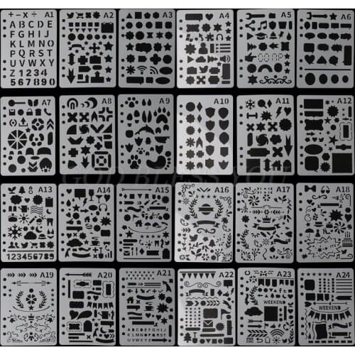 24Pcs Drawing Template Stencils Journal Notebook Diary Scrapbooking A5 DIY Stationery School Office Supplies Drop Shipping