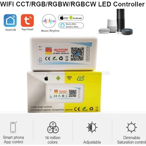 WiFi LED Controller Alexa Google Voice Control APP Control DC5V-24V for DIM CCT RGB RGBW RGBCCT LED Strip Smart Life by Tuya