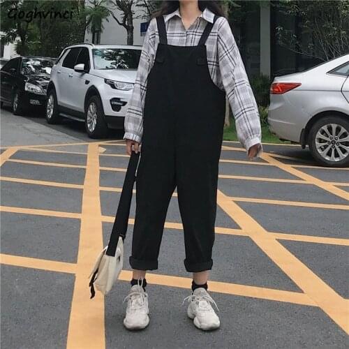 Women Jumpsuits Solid Loose Ankle-length Casual Trendy Korean Style Student College Overalls Simple All-match Retro Ulzzang Chic