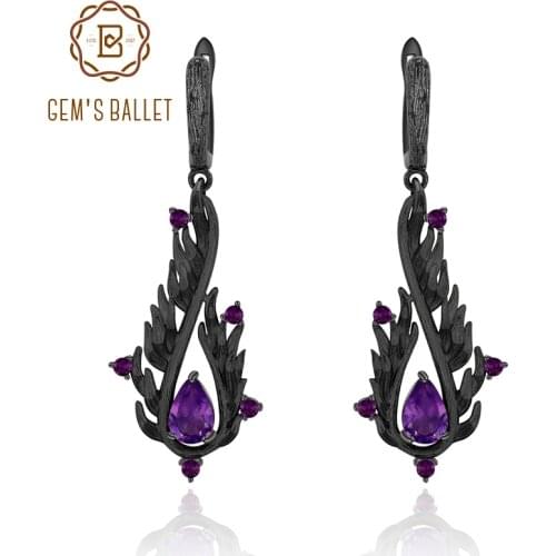 GEMS BALLET 2.1Ct Natural Amethyst Earrings 925 Sterling Silver Handmade Angels Wing Drop Earrings for Women Fine Jewelry