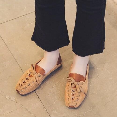 Womens Shoes 2021 Spring New Fresh Korean Version Of The Wild Cross Straps Square Toe Flat Shoes Women Casual Shoes