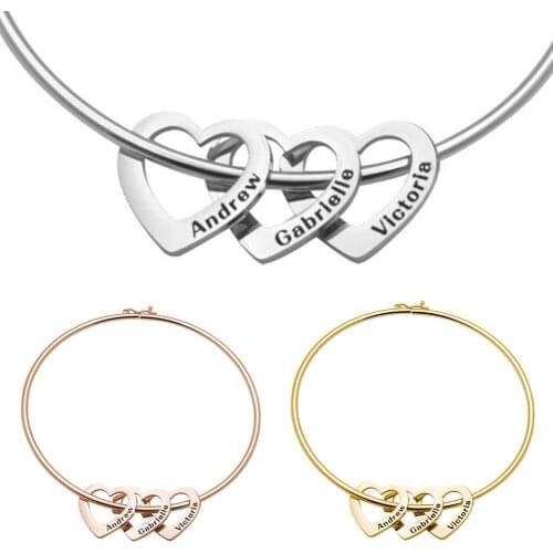 Women Love Heart Name Engraved Stainless Steel Bracelet Bangle Jewelry Gift Charms Bracelet Women Chain Bangle Gift FashionChain