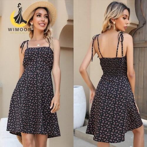 2021 New Summer Sexy Dress Crushed Flower Double Draw Rope Sling Dress Sexy Club A-LINE Spaghetti Strap Dresses for Women