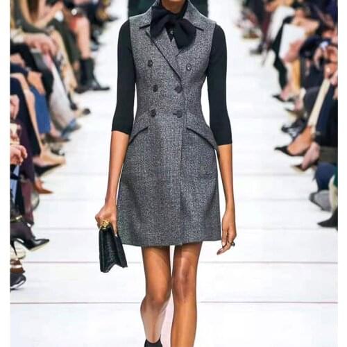 Dress Women Autumn Vest Sleeveless Female Blazer Dresses Runway Design Office Lady Vest Short Dress Robe Femme