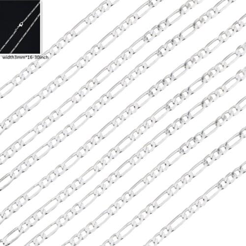 16-30 925 Sterling Silver Plated Crude FIGARO Necklace Chain Unisex Jewelry Good Lobster Clasps Factory Price 10Pcs*3MM