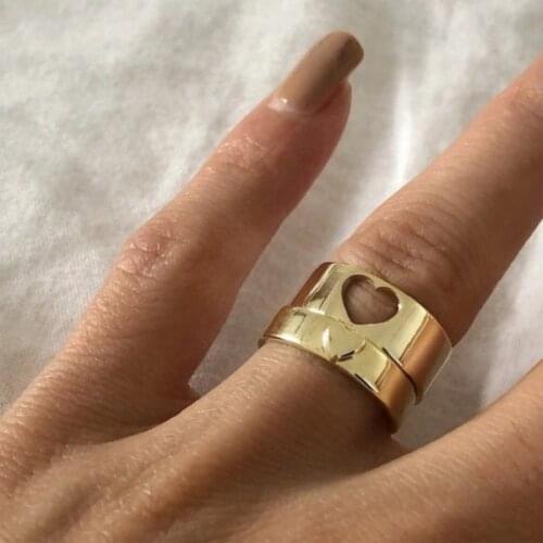 2PCS/Set New Ins Stainless Steel Love Ring Simple Retro Couple Companion Heart-shaped Combination Ring For Fashion Jewelry Gift