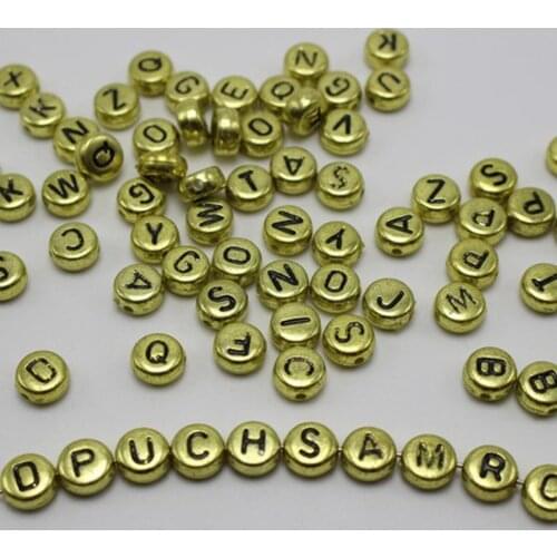 250 Assorted Golden Metallic Acrylic Alphabet Letter Coin Beads 4X7mm