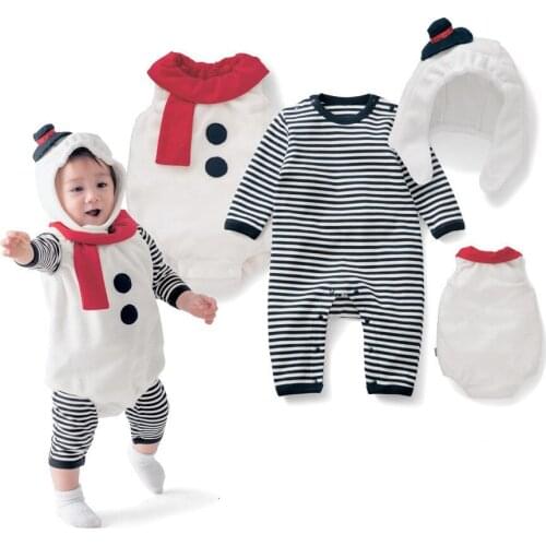 3pcs Winter Baby Pajamas Jumpsuit Warm Kigurumi Snowman Pajamas Onesie Kids Baby Boys Girls Pajamas Christmas Baby Suit