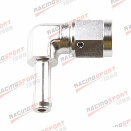 6AN AN6 Female To 5/16" 8mm 90 Degree Barb Hose Adapter Fitting Silver