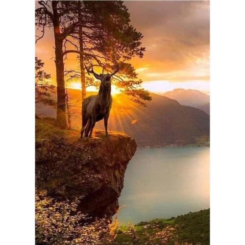 Sunset Diamond Embroidery Painting Moose Deer Mosaic Rhinestones Stickers Wall Decor Puzzle Picture Toy Diamond Dotz Large Size