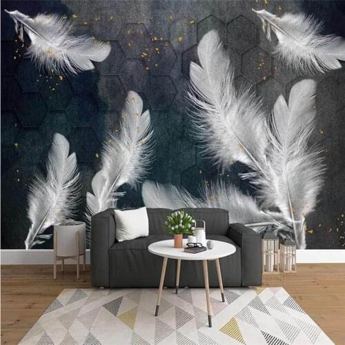 Beibehang custom Nordic minimalist blue watercolor wallpaper TV background white feather wallpapers for living room wall paper
