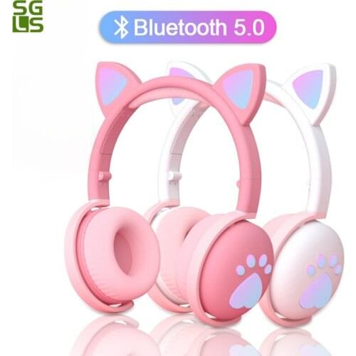 Wireless Headhand Gamer Pink Cat Ear Bluetooth 5.0 Fone de ouvid Cute PS4 Phone PC With Mic 3.5mm Gaming Phone PS4 Overear Gamer