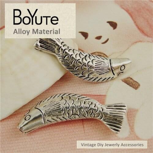 BoYuTe (30 Pieces/Lot) 12*36MM Antique Silver Plated Zinc Alloy Fish Beads Diy Jewelry Makings Accessories Wholesale