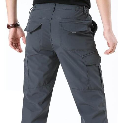 Pants Men Casual Solid Color Pocket Thick Breathable Trousers Quick Dry Cargo Pants
