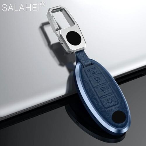 Aluminum Alloy + Leather Car Key Case Cover For Nissan X-Trail T32 Murano Qashqai Versa Tidda Cube For Infiniti EX FX G25 FX35