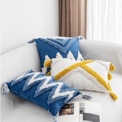 Decorative Sofa Car Cushion Cover 45x45cm 30x50cm Embroidered Patchwork Pillowcase Nordic Style Tassel Ball Cotton Pillow Cover