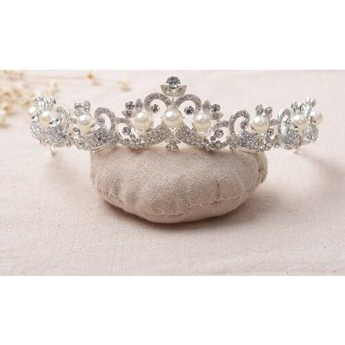Magnificent Pearl Rhinestone Bridal Crowns Tiaras Fashion Crystal Diadem for Brides Headbands Wedding Hair Jewelry Accessories