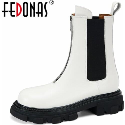 FEDONAS Brand Classic Women Ankle Boots 2021 Concise Fashion Autumn Winter platforms Front Zipper Genuine Leather Shoes Woman