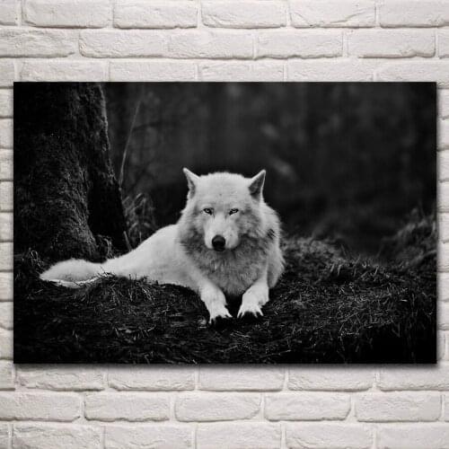 Cool white wolf animal artwork living room decoration home wall art decor wood frame fabric posters KM409