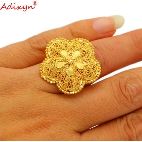 Adixyn NEW Round Wide Ring Gold Color Trendy Delicate Engaement Jewelry for Women/Girls African/Ethiopian/Arab gifts N103113
