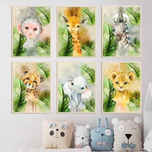 Monkey Giraffe Zebra Lion Jungle Animals Wall Art Canvas Painting Nordic Posters And Prints Wall Pictures Baby Kids Room Decor