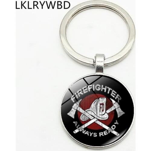 LKLRYWBD / Personality Firefighter Ready To Fashion Keychain Keyring Jewelry Pendant Convex Glass Keychain Friends Gift