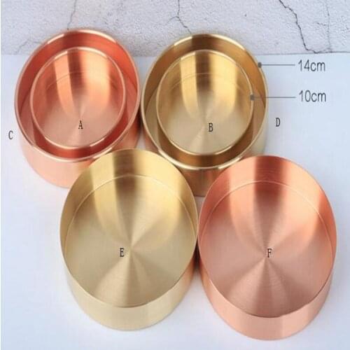 50pcs Nordic Chic Style Metal Copper Round Brass Gold Oval Storage Case Tea Tray Jewelry Box Home Decoration