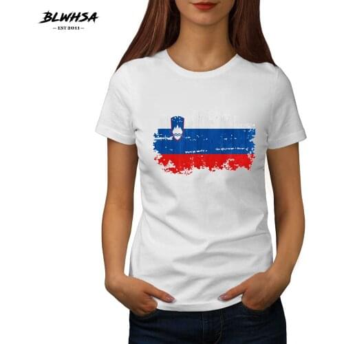 BLWHSA Fashion Summer Women T Shirts Slovenia Nostalgic Flag Printed Casual Femininas Short Sleeve National Flag T-Shirts