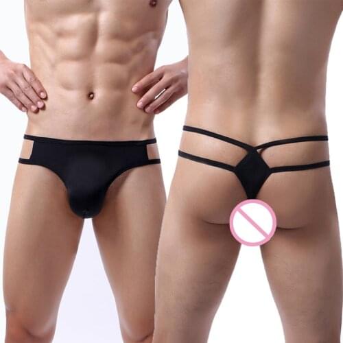 Mens Thong G-string Jockstrap Ice Silk Transparent Underwear Cueca Ultra-thin T-back Panties Erotic Slip Thongs Bikini Tanga